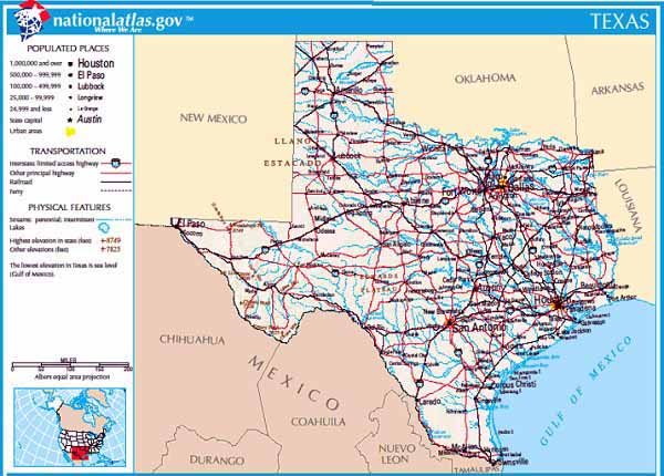 Карта штата Техас