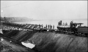 Строительство железнодорожного моста через Миссисипи в Айове, 1887 год