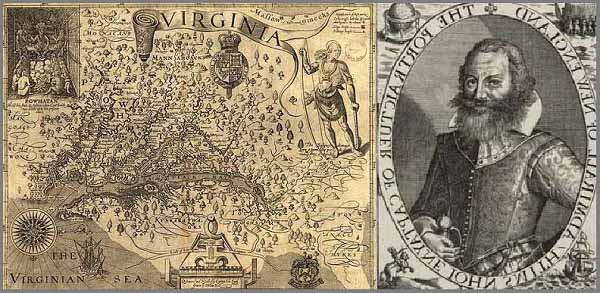 Карта Вирджинии, опубликованная Джоном Смитом в 1612 году