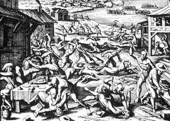 Резня 1622 года в Джеймстауне (гравюра Маттеуса Мериана)