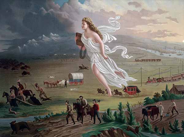Образ Колумбия на картине Американский прогресс,Джон Гаст,1872